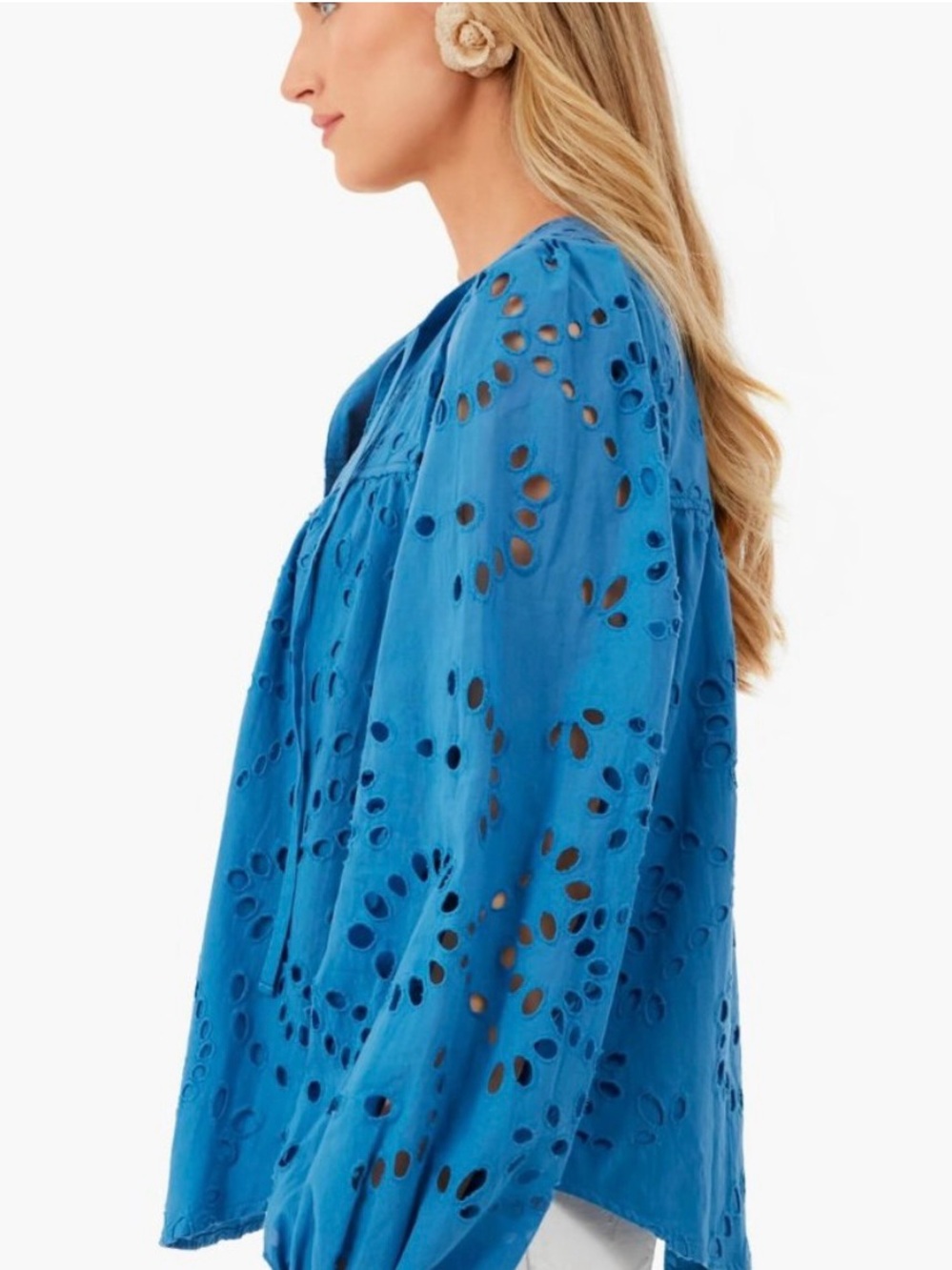 Tuckernuck Cotton Grecian Blue Eyelet Kenway Blouse XXL - Picture 15 of 16